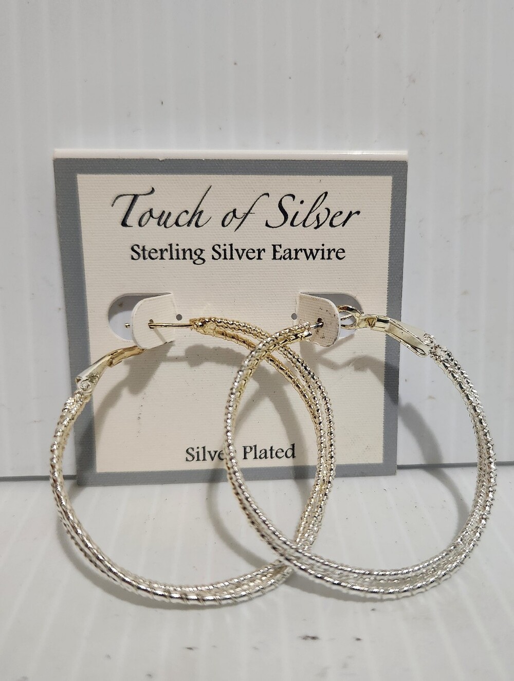 Silver-Plated Textured Hoop Earrings - Silver